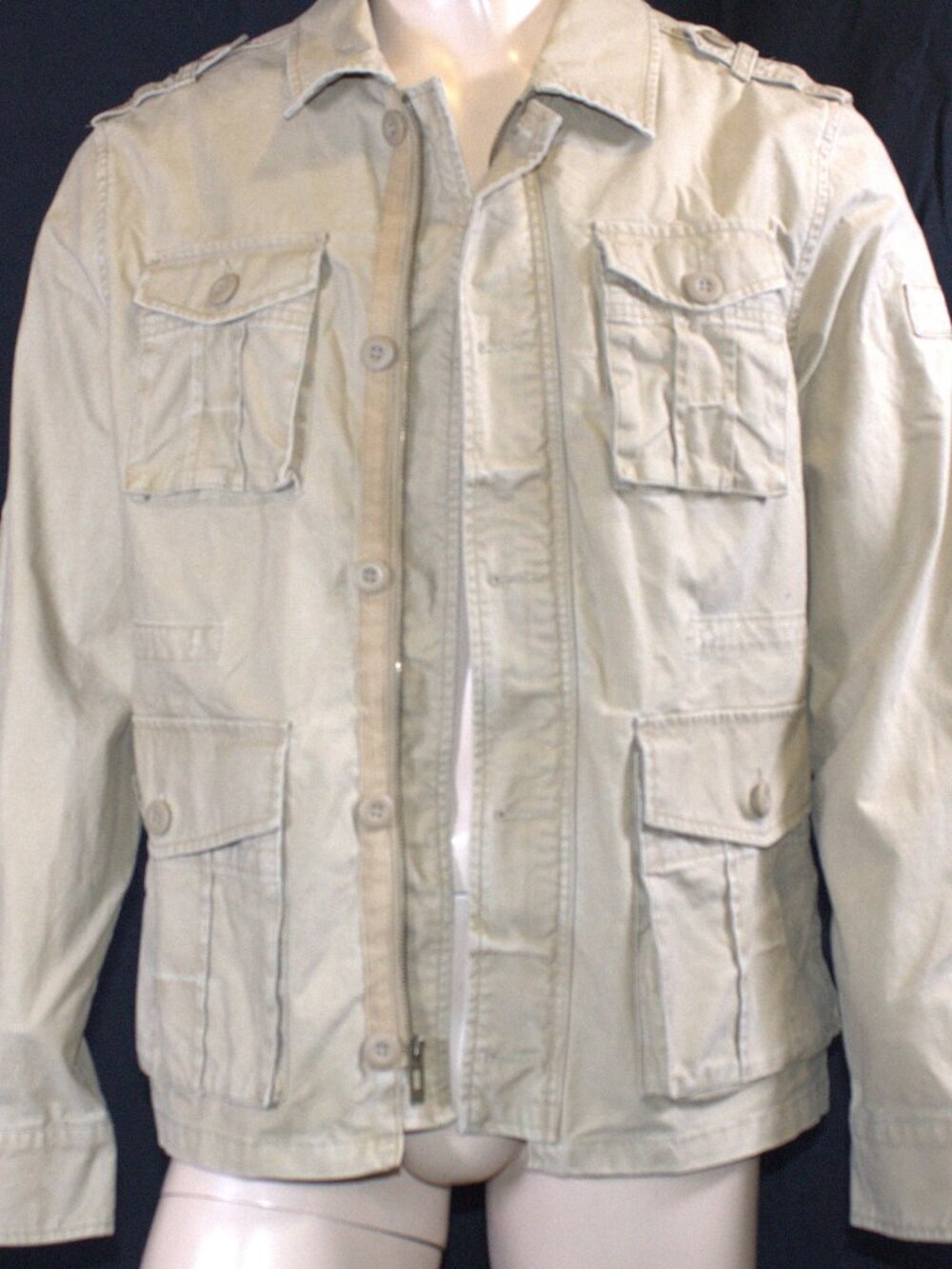 Ecko Unltd Khaki Utility Military Cargo Jacket Men Medium 100% Cotton Streetwear